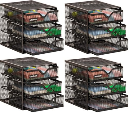 Mind Reader Desktop Accessory Storage, Desk Supplies, Organizer, Office, Metal Mesh, 6.25" L x 6.5" W x 6.5" H, Black (Pack of 4) - size: 6.25"L x 6.5"W x 6.5"H (Pack of 4)