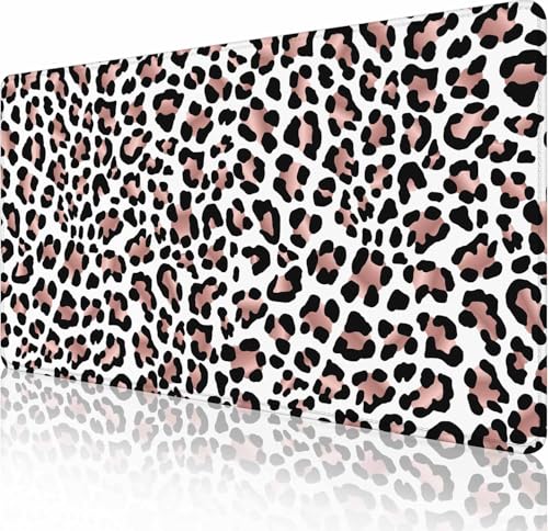 Gaming Mouse Pad, Large Mouse Pads for Women, Non-Slip Rubber Base Mousepad, Keyboard Mouse Mat, Desk Pad with Stitched Edges, 31.5x15.7inch Leopard Skin Rose Gold Pattern - color: Leopard Skin Rose Gold Pattern, size: 31.5L x 15.7W inches