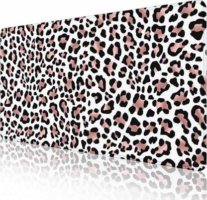 Gaming Mouse Pad, Large Mouse Pads for Women, Non-Slip Rubber Base Mousepad, Keyboard Mouse Mat, Desk Pad with Stitched Edges, 31.5x15.7inch Leopard Skin Rose Gold Pattern - color: Leopard Skin Rose Gold Pattern, size: 31.5L x 15.7W inches