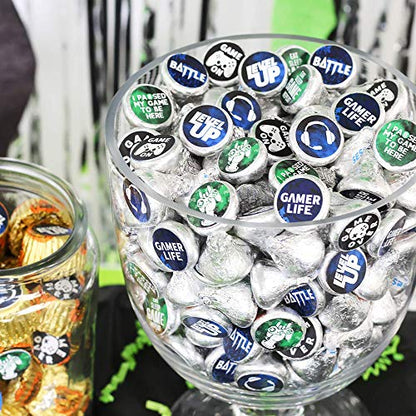 Gamer Birthday Party Favor Chocolate Kisses Candy Stickers, Video Game Birthday Party Favor Stickers - 180 Labels - color: Candy Sticker