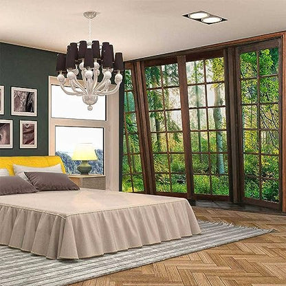 Aidatain Green Forest Natural Tapestry Window Scenery Wall Aesthetic Tapestry for Bedroom Flannel 80" L X 60" W Beach Blanket Living Dinning Room College Dorm Wall Hanging GTDJAT0052 - size: 80"L x 60"W