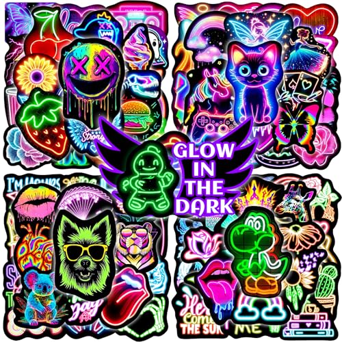 Glow in The Dark Cool Neon Stickers for Water Bottle, 140 Pcs Waterproof Vinyl Laptop Decals, Teens Adults Phone Case Skateboard Luggage Cup Guitar Decor - color: Luminescent-446ksxx-319ksxx
