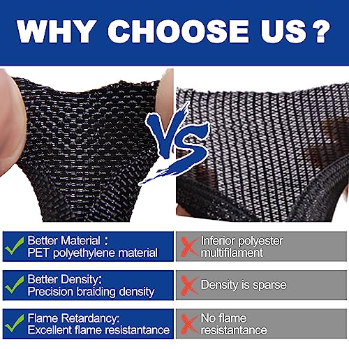 Split-Sleeve Wire Loom for High-Temperature Automotive Harness and Home Cable Management, 25ft - 4/5 inch Braided Cable Management Sleeve Cord Protector, Self-Wrapping Split Wire Loom - size: 4/5"