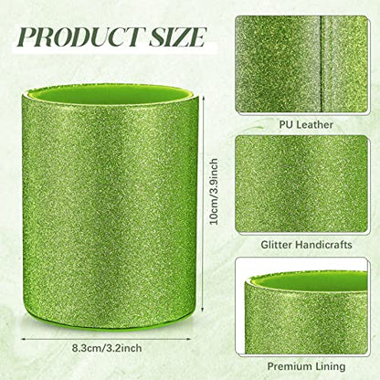 Sabary 8 Pcs Green Pens with Pen Holder for Desk Glitter Crystal Diamond Cute Ballpoint Fancy Pencil Holder Bling Desk Organizer for Women Girls School Office Supplies Wedding Graduation Gifts - color: Green