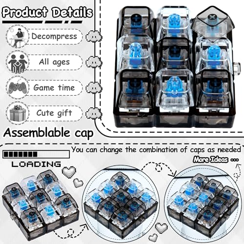 Keyboard Fidget Toy, Keyboard Keychain Fidget Toys, 9-in-1 Clicker Fidget Toy, Stress Relief Desk Decompression Button, Anxiety Relief Valentine's Day Gifts (2 Color-Clear Black) - color: 2 Color-clear Black
