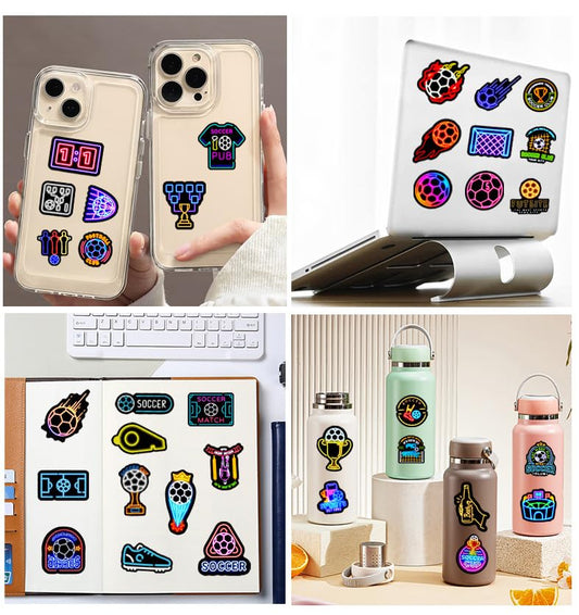 50 PCS Neon Soccer Stickers for Scrapbooking, Retro Football Decals for Journaling Planner, Waterproof Vinyl Sport Stickers for Water Bottle Laptop Phone DIY Crafts - style: A8