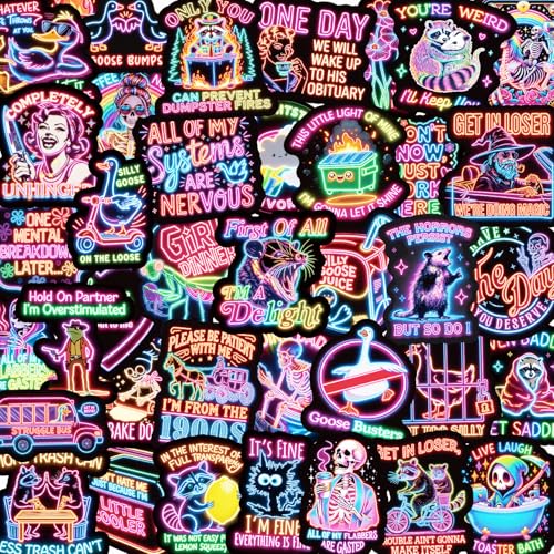 KumCinn 120Pcs Vibrant Neon Stickers, Waterproof Vinyl Decals, Residue-Free Removable, for Water Bottle Laptop Skateboard Journal - Cute Classroom Rewards Prizes for Kids Teens Adults - style: Whimsical Neon A