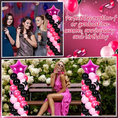 Gejoy 110 Pcs Pink Rose Red Black Balloons Column Stand Kit Adjustable Tower Stand from 1.4 to 6.6 ft with Bases for Back to School Wedding Birthday Baby Shower Party - color: Pink Rose Red Black