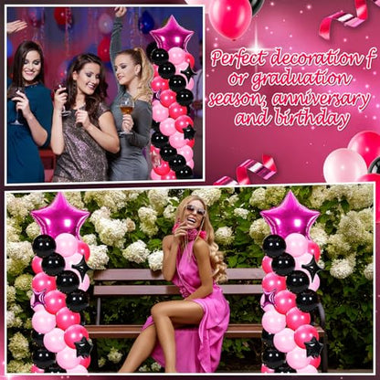 Gejoy 110 Pcs Pink Rose Red Black Balloons Column Stand Kit Adjustable Tower Stand from 1.4 to 6.6 ft with Bases for Back to School Wedding Birthday Baby Shower Party - color: Pink Rose Red Black