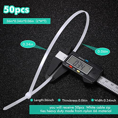 Shappy 36 Inch 50 Pcs Zip Ties Heavy Duty Strong Large Cable Wire Ties Zip Industrial Sturdy Wire, Awnings Tying Branches Bundling of Crops Fixed Water Pipes (White) - color: White, size: 36 inch