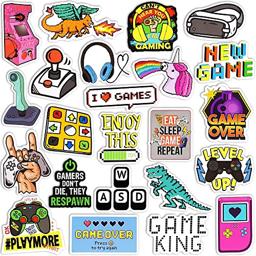 Gaming Stickers, 50Pcs Retro Arcade & Pixel Gamer Waterproof Vinyl Stickers for Water Bottles, Laptop, Party Favors, Classroom Rewards & Gift Pack - style: Game Stickers