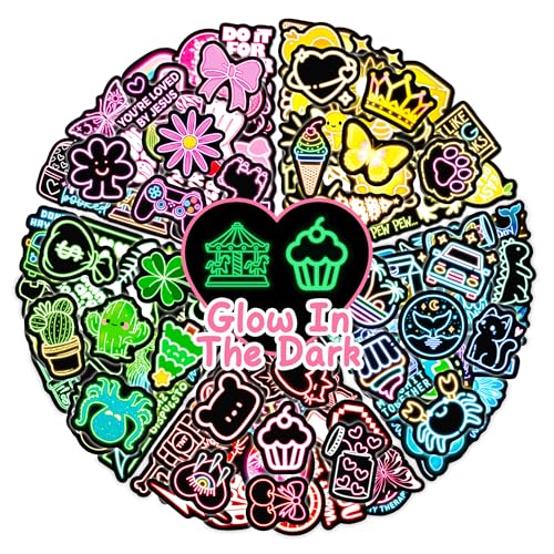 120 Pcs Glow in The Dark Neon Water Bottle Stickers, Funny Cartoon Waterproof Vinyl Laptop Decals, Phone Case Luggage Scrapbook Mug DIY Decor - color: Luminescent-463kscp-464kscp
