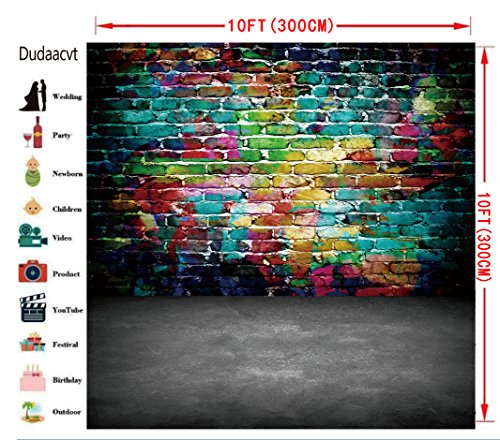 Graffiti Photography Backdrop, 10x10 ft Colorful Brick Wall Vintage Cement Floor Backdrop for Studio Props Photo Background - size: 10x10ft