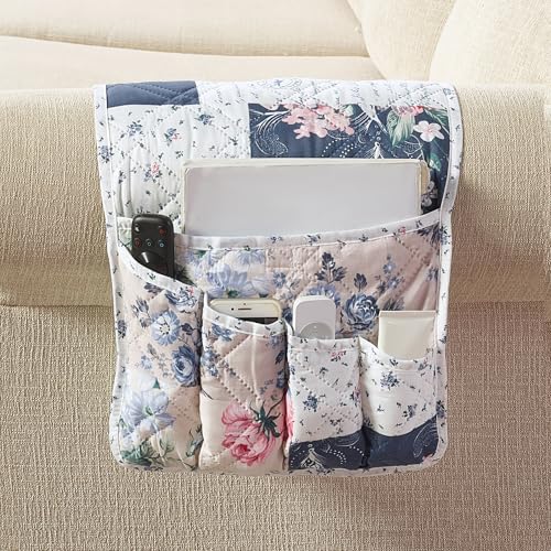 Brilliant Sunshine Patchwork Couch Armrest Organizer, Indigo (35"×13") | Non Slip Armchair Caddy for Sofa Recliner, Washable Remote Controls Holder, Storage for Magazine, Phone, iPad - color: Vintage Indigo