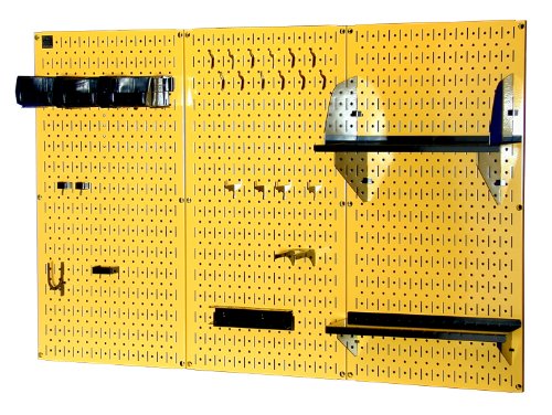 Wall Control 4 ft Metal Pegboard Standard Tool Storage Kit with Yellow Toolboard and Black Accessories - color: Yellow