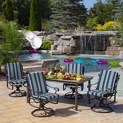Arden Outdoor Midback Chair Cushion, 18 x 16.5, Water Repellent, Fade Resistant 18 x 16.5, Sapphire Aurora Blue Stripe - color: Sapphire Aurora Blue Stripe