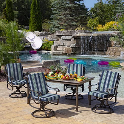 Arden Outdoor Midback Chair Cushion, 18 x 16.5, Water Repellent, Fade Resistant 18 x 16.5, Sapphire Aurora Blue Stripe - color: Sapphire Aurora Blue Stripe