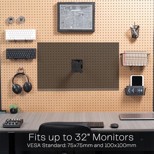 VIVO Articulating Single Monitor Pegboard Mount with Arm, Fits Screens up to 32 inches and Peg Boards up to 0.25 inches Thick with 1 inch Hole Spacing, Black, MOUNT-PB2A - size: up to 32" screens, style: Extended