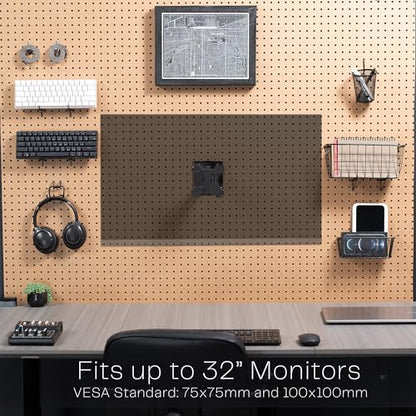 VIVO Articulating Single Monitor Pegboard Mount with Arm, Fits Screens up to 32 inches and Peg Boards up to 0.25 inches Thick with 1 inch Hole Spacing, Black, MOUNT-PB2A - size: up to 32" screens, style: Extended