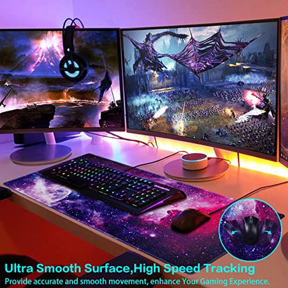 Canjoy Gaming Mouse Pad, Large Extended Mouse Pad Big Computer Mousepad for Home Office Gaming Work 31.5x15.7inch - color: Purple-Galaxy
