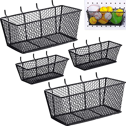 Sieral 4 Pcs Black Pegboard Baskets Metal Wire Shelf Baskets Peg Board Organizer Accessories Wall Mount Organizer Attachments for Garage Workbench Various Tool Accessories, 2 Sizes (Small, Large) - color: Black, size: Small, Large