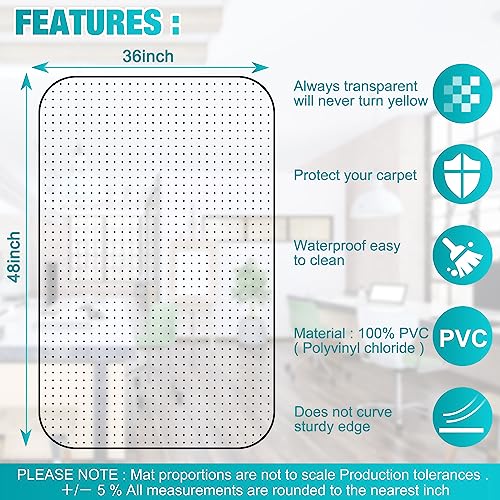 BesWin Office Chair Mat for Carpeted Floors, Transparent Desk Chair Mat for Low Pile Carpets, Plastic Floor Mat for Office Chair on Carpet for Work, Home, Gaming, Easy Glide (36" X 48" Rectangle)