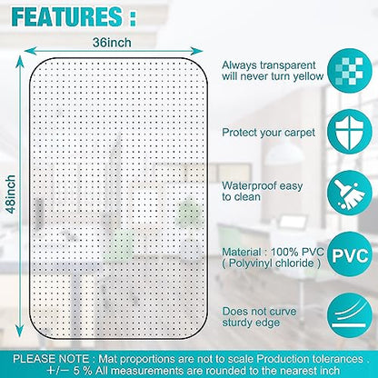 Office Chair Mat for Carpets, 48"x 36" Heavy Duty Clear Plastic Floor Protector, Non-Slip Computer Desk Chair Mat for Low Pile Carpeted Floors, Smooth Rolling Carpet Chair Mat for Home Office - size: 48" x 36"