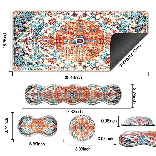 iLeadon Keyboard Mouse Pad Set, Large Gaming Mouse Pad + Wrist Rest + Mouse Pad with Wrist Support + Coaster, Easy Typing Pain Relief, 35.4x15.7in Desk Mat for Home Office, Boho - color: Boho