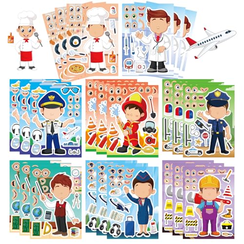 DUJAA 24 Sheets Occupation Post Stickers, Educational Stickers for Kids, Firefighter Doctor Policeman Chef Teacher, Color, Paper, Cartoon, Rectangular, Indoor/Outdoor, 24 Count - style: Occupation Post