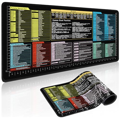 Excel/Word/PS/Gmail/Windows/Mid Journey Cheat Sheet Desk Pad - Waterproof Desk Mat with Inch Scales,Non-Slip Large Excel Cheat Sheet Keyboard Mat for Desktop,Gift(Common Office Software 02) - color: Common Office Software 02