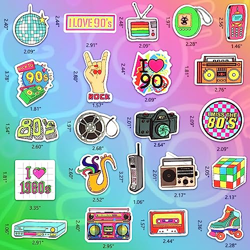 DETICKERS 80s 90s Stickers for Water Bottles 90s Party Decorations 70 PCS Waterproof Vinyl Gifts for Adult Stickers - style: Retro 80s 90s