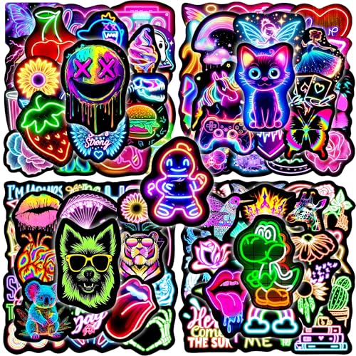 Cool Neon Water Bottle Stickers for Adults, 140 Pcs Waterproof Vinyl Laptop Decals, Teens Phone Case Skateboard Luggage Cup Guitar Decor - color: Non-luminescent-446ksxx-319ksxx