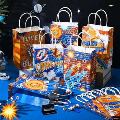 MotiMind 24 Pcs Dart Battle War Party Supplies Bags Favors Bags with Handle Dart Battle War Party Baby Shower Candy Treat Goodie Bag for Birthday Holiday Decorations for Kids - style: Dart Battle