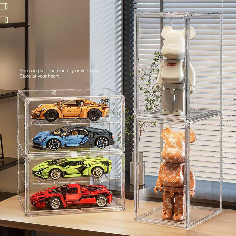 BOHOIDEE Extra Large 19.7"X14.6"X11.6" Acrylic Display Case with 1 Division Board, Clear Organizer Box Plastic Holder with Magnetic Door for Handbags, Purses, Boots, Figures, Book - size: Extra Large-A