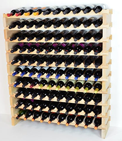 Modular Wine Rack Beechwood 40-120 Bottle Capacity 10 Bottles Across up to 12 Rows Newest Improved Model (100 Bottle - 10 Rows) - size: 100 Bottle - 10 Rows