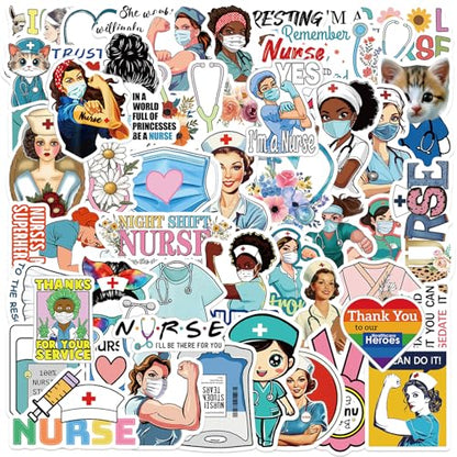 Nurse Stickers 100Pcs, Vinyl Waterproof Funny Nurse Decals for Decals Laptop Notebook Water Bottles Nurses Week Appreciation Gifts Bulk Nursing School White Angels Accessories - style: Nurse Stickers
