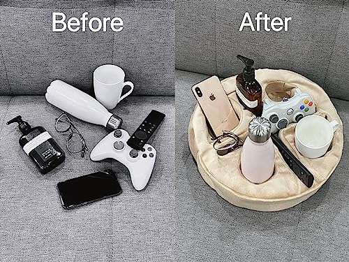 Xchouxer Couch and Bed Cup Holder Pillow, Sofa Organizer Caddy for Drinks, Remotes, Phones, Snacks (Beige) - color: Beige