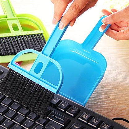 Pet Cage Broom Brush Dustpan Set - Small Cat Litter Sweeper for Pet Cage Clean and Car Keyboard Brush (Blue) - color: Blue