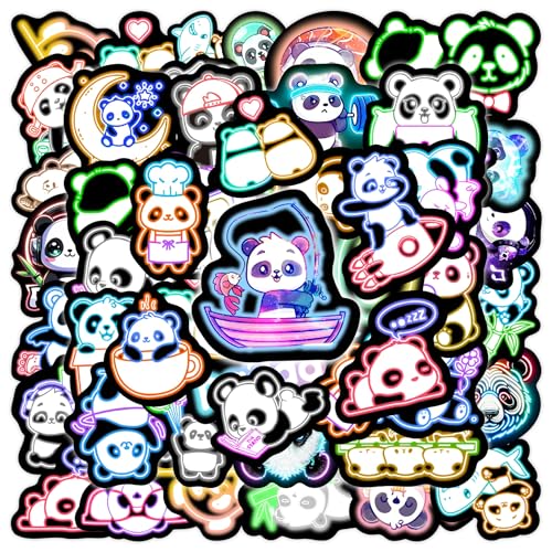 Neon Panda Water Bottle Stickers for Kids, 75 Pcs Cartoon Animal Vinyl Laptop Decals, Teens Girls Boys Adults Phone Case Skateboard Luggage Decor - color: Non-luminescent-444ksxx