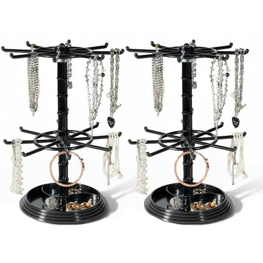 2pcs black 2 Tier Rotating Jewelry Display Stand, Necklace Holder, Jewelry Tree Stand, DIY Organizer for Bracelets, Necklaces, Earrings, Rings, Watches (2 pcs black) - color: 2 pcs black