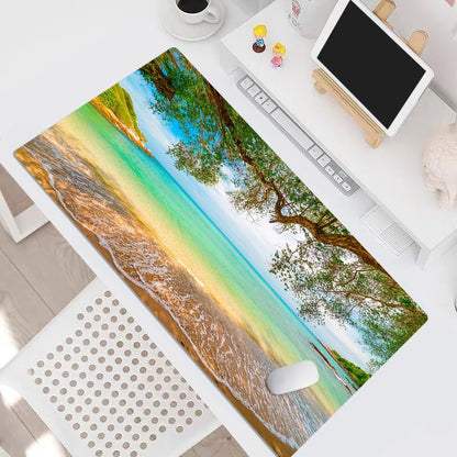 EOBTAIN Beach Mouse Pad Nature Large Extended Gaming Mouse and Keyboard Pad 31.5x15.7 Inch Non-Slip Rubber Extended XXL Mousepad for Office Laptop Computer and Home Desk Mat with Stitched Edges - color: Green