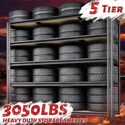 48"W Garage Shelving, 3050LBS Storage Shelves Heavy Duty, 5 Tier Metal Shelving Unit Adjustable Garage Shelves Heavy Duty Shelving for Warehouse,Commercial, Kitchen, 48" W × 18" D × 72" H, Black - size: 48"W x 72" H x 18" D