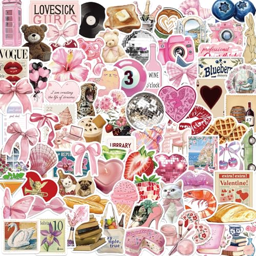 100PCS Pink Coquette Stickers Pack, Cute Aesthetic Bow Girly Stickers for Women Girls Waterproof Vinyl Decals for Laptop Water Bottles Computer Phone Guitar - color: Coquette Stickers