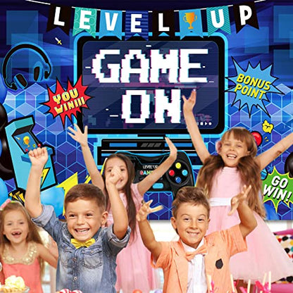 Blulu Video Game Party Decoration Video Gaming Photo Backdrop Background Birthday Photo Banner Gamer Room Decor for Game Fans Video Gamer Party Decoration Supplies (70.9 x 43.3 Inch)