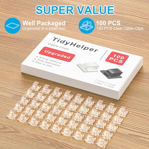 100 PCS Cable Clips, Upgraded Adhesive Wire Clips for Cords, Strong Wire Holders Cord Organizer for Cable Management, Christmas Lights, TV Coax, Extension Cord, Power Cable, HDMI (Large, Clear) - color: Clear, size: Large