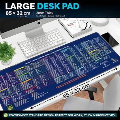 Excel Shortcut Desk Pad 85×32 cm – 300+ Keyboard Shortcuts for Windows & MAC | Large Waterproof Office Desk Mat, Non-Slip Rubber Base, Stitched Edges – NAGAR