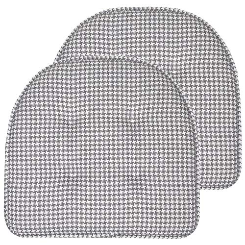 Sweet Home Collection Chair Cushion Memory Foam Pads Tufted Slip Non Skid Rubber Back U-Shaped 17" x 16" Seat Cover, 2 Count (Pack of 1), Houndsooth Gray - color: Houndsooth Gray, size: 2 Pack, style: Foam Pads