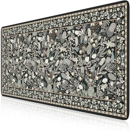 iCasso Black Desk Mat,Big Mouse Pad with Stitched Edges,Gaming Computer Pad for Desktop,Anti-Slip Keyboard Mat for Women Girl,Large Desk Cover Mat for Office Home School - color: A-plant-black