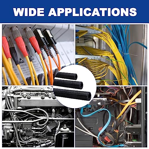 Split-Sleeve Wire Loom for High-Temperature Automotive Harness and Home Cable Management, 25ft - 1/8 inch Braided Cable Management Sleeve Cord Protector, Self-Wrapping Split Wire Loom - size: 1/8"