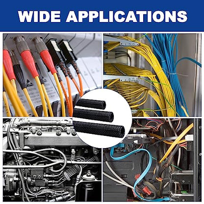 Split-Sleeve Wire Loom for High-Temperature Automotive Harness and Home Cable Management, 25ft - 1.25 inch Braided Cable Management Sleeve Cord Protector, Self-Wrapping Split Wire Loom - size: 1.25"